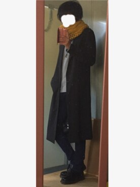 「rovtski（ロフトスキー）の【TOKYO SOUVENIR】 チェスターコート（チェスターコート、ブラック系）」を使った、キクツニさん（メンズ・178cm）の冬コーディネート