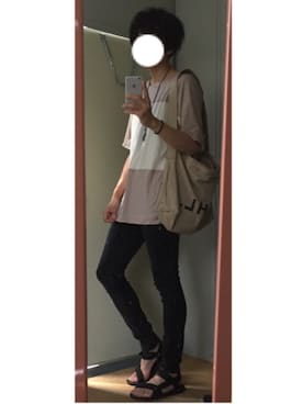 「MHL.（エムエイチエル）のHEAVY COTTON CANVAS（ショルダーバッグ、ベージュ系）」を使った、キクツニさん（メンズ・178cm）の夏コーディネート