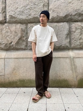 「UNITED ARROWS（ユナイテッドアローズ）のアイテム（ニットキャップ/ビーニー）」を使った、012347ytさん（メンズ・170cm）の夏コーディネート