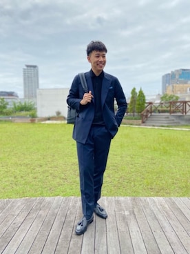「ビジネス」｜「アイテム（ポケットチーフ）」を使った、012347ytさん（メンズ・170cm）の秋コーディネート