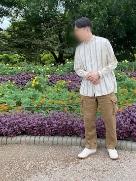 「アイテム（カーゴパンツ、イエロー系）」を使った、Seppさん（メンズ・173cm）の秋コーディネート