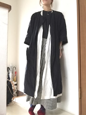 「無印良品（ムジルシリョウヒン）のアイテム（その他アウター）」を使った、naocoさん（レディース・155cm）の夏コーディネート