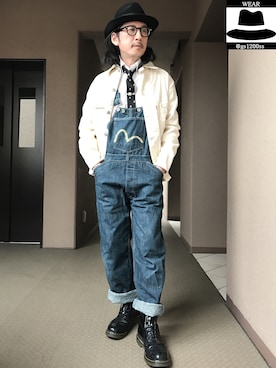 「白コーデ」｜「アイテム（オールインワン・サロペット）」を使った、YasushiImanishiさん（メンズ・168cm）の春コーディネート