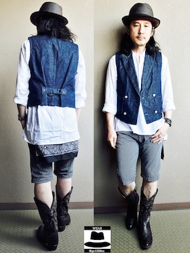 「J&M Davidson（ジェイアンドエムデヴィッドソン）のアイテム（バングル/リストバンド）」を使った、YasushiImanishiさん（メンズ・168cm）の夏コーディネート