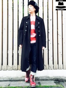 「ボーダーニット」｜「アイテム（トレンチコート）」を使った、Yasunishi69さん（メンズ・168cm）の冬コーディネート