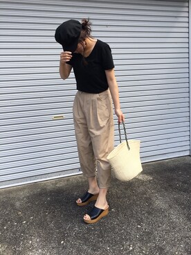 「BEAMS（ビームス）のアイテム（かごバッグ）」を使った、アーミンさん（レディース・167cm）の夏コーディネート