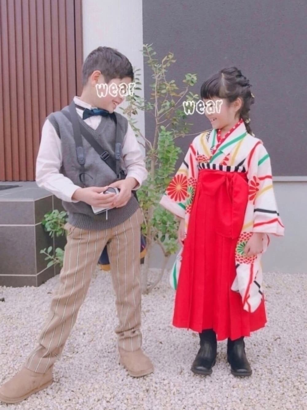「キッズコーデ、卒園式、着物、袴、兄妹コーデ、アンティーク、卒業式、おめかしコーデ」｜「アンティークのアイテム（着物、ピンク系）」を使った、S♡Yさん（キッズ・110cm）の春コーディネートの1枚目の写真