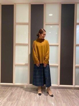 「女子会」｜「アイテム（ムートンコート）」を使った、ルクールブラン錦糸町テルミナ店スタッフさん（レディース・158cm）の秋コーディネート