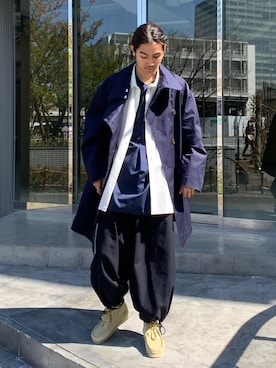 「Yohji Yamamoto（ヨウジヤマモト）のアイテム（パンツ）」を使った、Kento Atsushiさん（メンズ・180cm）の春コーディネート