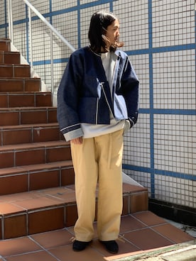 「SUNSEA（サンシー）のアイテム（ジャケット/アウター）」を使った、Kento Atsushiさん（メンズ・180cm）の春コーディネート