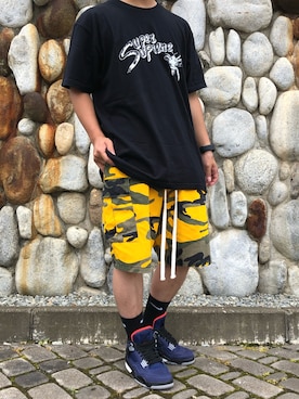 「アイテム（カーゴパンツ、イエロー系）」を使った、MAさん（メンズ・170cm）の夏コーディネート