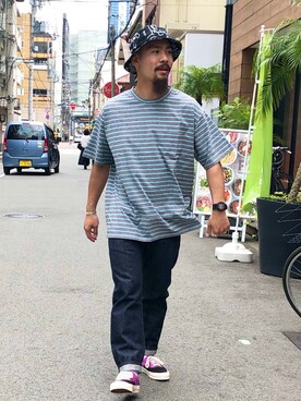 「TENBOX（テンボックス）のアイテム（帽子）」を使った、Bamba Paripariさん（メンズ・168cm）の夏コーディネート
