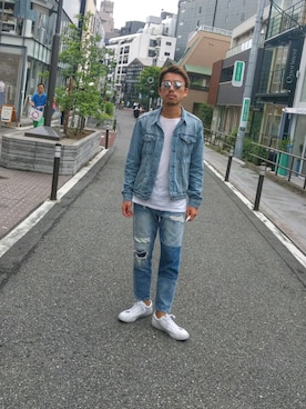 「アイテム（デニムジャケット）」を使った、hirazacさん（メンズ・173cm）の夏コーディネート