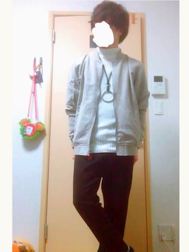 「ハイネックニット」｜「アイテム（ブルゾン）」を使った、ましろさん（メンズ・165cm）の冬コーディネート