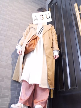 「サテンパンツ」｜「アイテム（トレンチコート）」を使った、亜矢華さん（レディース・164cm）の冬コーディネート