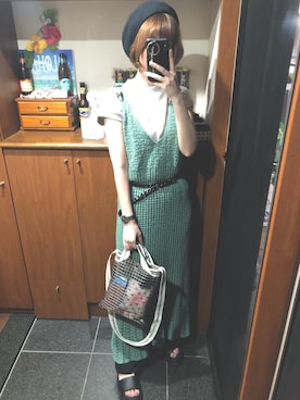 「キャミソールワンピ」｜「アイテム（ハンチング/ベレー帽）」を使った、＊ さきっちょ ＊さん（レディース・159cm）の夏コーディネート