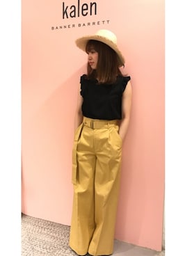 「アイテム（パンツ、イエロー系）」を使った、mioさん（レディース・153cm）の夏コーディネート