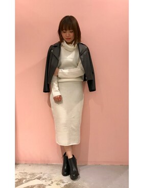 「Banner Barrett（バナーバレット）のアイテム（ライダースジャケット）」を使った、mioさん（レディース・153cm）の冬コーディネート