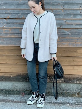 「チャックテイラー」｜「アイテム（その他アウター）」を使った、ayu◡̈さん（レディース・162cm）の冬コーディネート