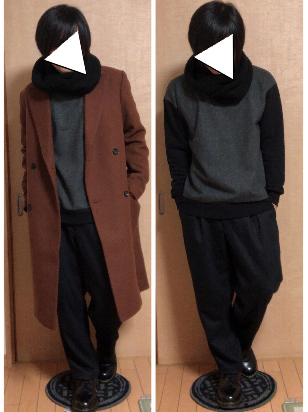 「H&M、RAGEBLUE、Junred、Dr.Martens、NUMBER (N)INE、冬コーデ、おしゃれさんと繋がりたい」｜「H&Mのアイテム（チェスターコート、ブラウン系）」を使った、チワ丸´•ﻌ•`🐾さん（メンズ・164cm）の冬コーディネートの1枚目の写真