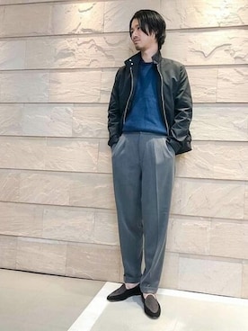 「プリーツ」｜「アイテム（ブルゾン）」を使った、KANEKOさん（メンズ・180cm）の秋コーディネート
