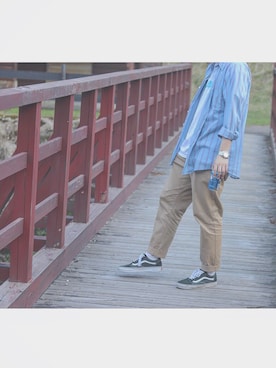 「VANS（バンズ）のVANS ヴァンズ OLD SKOOL オールドスクール VN0A38G1QSU SCARAB/T.WHT（スニーカー）」を使った、ROOTYさん（メンズ・175cm・10代）の秋コーディネート