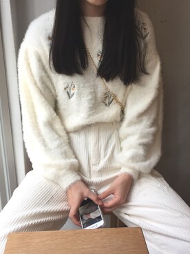 「ehka sopo（エヘカソポ）のアイテム（ニット/セーター、ホワイト系）」を使った、chiruさん（レディース・165cm）の春コーディネート