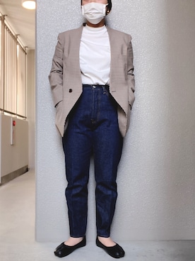 「マルジェラ」｜「アイテム（ノーカラージャケット）」を使った、ナツコさん（レディース・154cm）の冬コーディネート