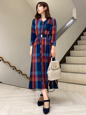 レトロチェックシャツワンピースを使った人気ファッションコーディネート Wear