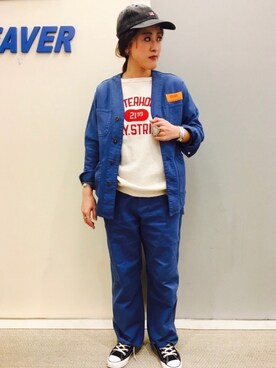 「BEAVER ORIGINAL（ビーバーオリジナル）のアイテム（帽子）」を使った、さゆるゆるさん（レディース・155cm）の春コーディネート