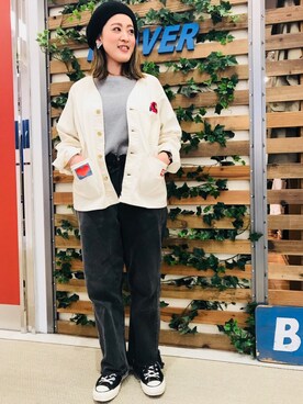 「MANASTASH（マナスタッシュ）のMANASTASH/マナスタッシュ　W’S HONEYCOMB S（Tシャツ/カットソー）」を使った、さゆるゆるさん（レディース・155cm）の冬コーディネート