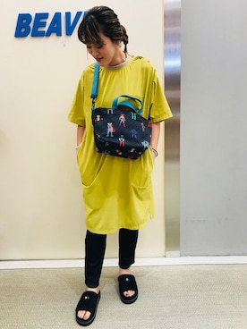 「MANASTASH（マナスタッシュ）のアイテム（ワンピース/ドレス）」を使った、さゆるゆるさん（レディース・155cm）の夏コーディネート