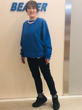 「CHUMS（チャムス）のアイテム（トップス）」を使った、さゆるゆるさん（レディース・155cm）の冬コーディネート