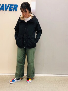 「MANASTASH（マナスタッシュ）のアイテム（ジャケット/アウター）」を使った、さゆるゆるさん（レディース・155cm）の冬コーディネート