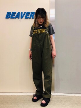 「SHAKA」｜「アイテム（サロペット/オーバーオール）」を使った、さゆるゆるさん（レディース・155cm）の春コーディネート
