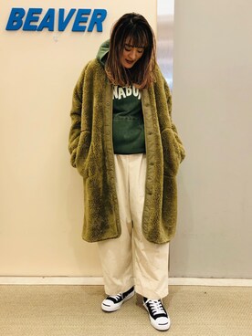 「MANASTASH（マナスタッシュ）のアイテム（その他アウター）」を使った、さゆるゆるさん（レディース・155cm）の秋コーディネート