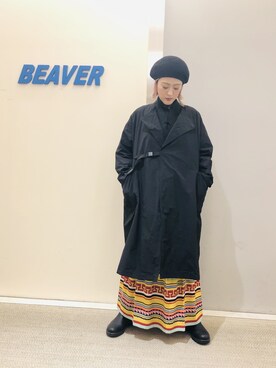 「MANASTASH（マナスタッシュ）のアイテム（ステンカラーコート）」を使った、さゆるゆるさん（レディース・155cm）の冬コーディネート
