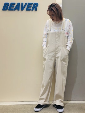 「MANASTASH（マナスタッシュ）のアイテム（オールインワン・サロペット）」を使った、さゆるゆるさん（レディース・155cm）の冬コーディネート