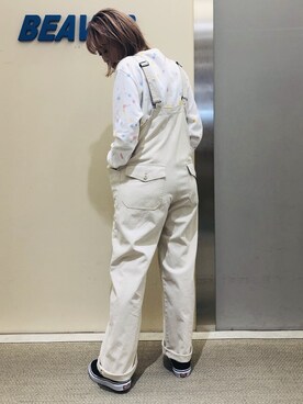 「MANASTASH（マナスタッシュ）のアイテム（オールインワン・サロペット）」を使った、さゆるゆるさん（レディース・155cm）の冬コーディネート