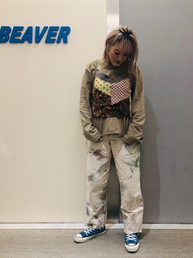 「BEAVER ORIGINAL（ビーバーオリジナル）のアイテム」を使った、さゆるゆるさん（レディース・155cm）の春コーディネート