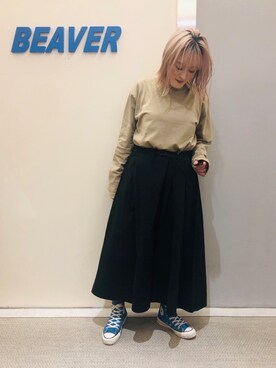 「BEAVER ORIGINAL（ビーバーオリジナル）のアイテム」を使った、さゆるゆるさん（レディース・155cm）の春コーディネート