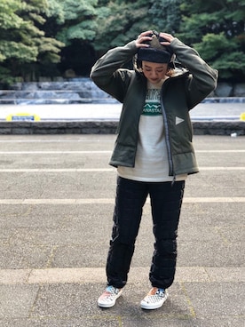「and wander（アンドワンダー）のアイテム（ジャケット/アウター）」を使った、さゆるゆるさん（レディース・155cm）の秋コーディネート