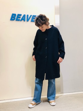 「MANASTASH（マナスタッシュ）のアイテム（ステンカラーコート）」を使った、さゆるゆるさん（レディース・155cm）の秋コーディネート