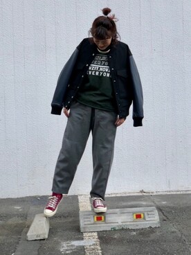 「SKOOKUM（スクーカム）のアイテム（ブルゾン）」を使った、さゆるゆるさん（レディース・155cm）の冬コーディネート