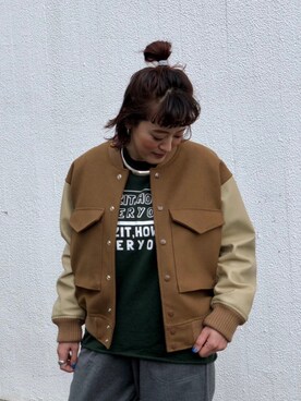 「SKOOKUM（スクーカム）のアイテム（ブルゾン）」を使った、さゆるゆるさん（レディース・155cm）の冬コーディネート