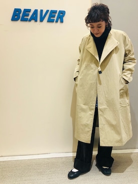 「MANASTASH（マナスタッシュ）のアイテム（ステンカラーコート）」を使った、さゆるゆるさん（レディース・155cm）の冬コーディネート