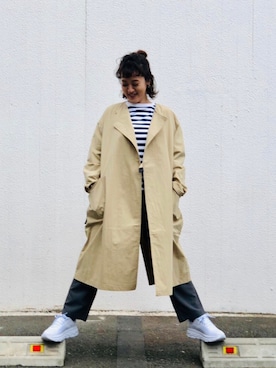 「MANASTASH（マナスタッシュ）のアイテム（ステンカラーコート）」を使った、さゆるゆるさん（レディース・155cm）の冬コーディネート