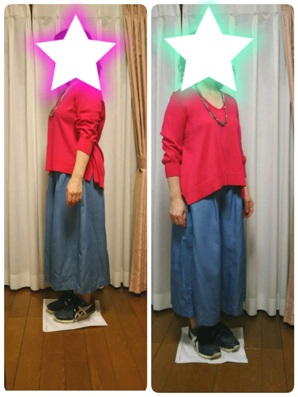 「GU、大人カジュアル、スニーカー、ワイドパンツ、シンプルコーデ」｜「GUのアイテム（ニット/セーター、ピンク系）」を使った、えーこさん（レディース・152cm）の秋コーディネートの1枚目の写真