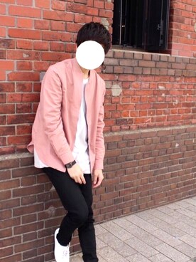 Zara ザラ のデニムジャケット ピンク系 を使ったメンズ人気ファッションコーディネート Wear