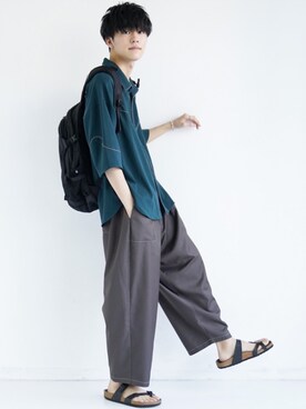 「緑」｜「アイテム（サンダル）」を使った、KAIさん（メンズ・181cm）の夏コーディネート